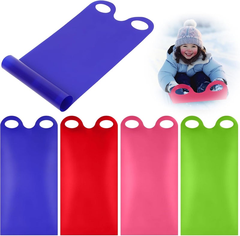 Poen 4 قطع زلاجات ثلجية للأطفال والبالغين، زلاجات قابلة لللف بطول 36.2 بوصة، زلاجات بلاستيكية مع 2 مقبض، معدات خفيفة الوزن وعالية السرعة - Image 1